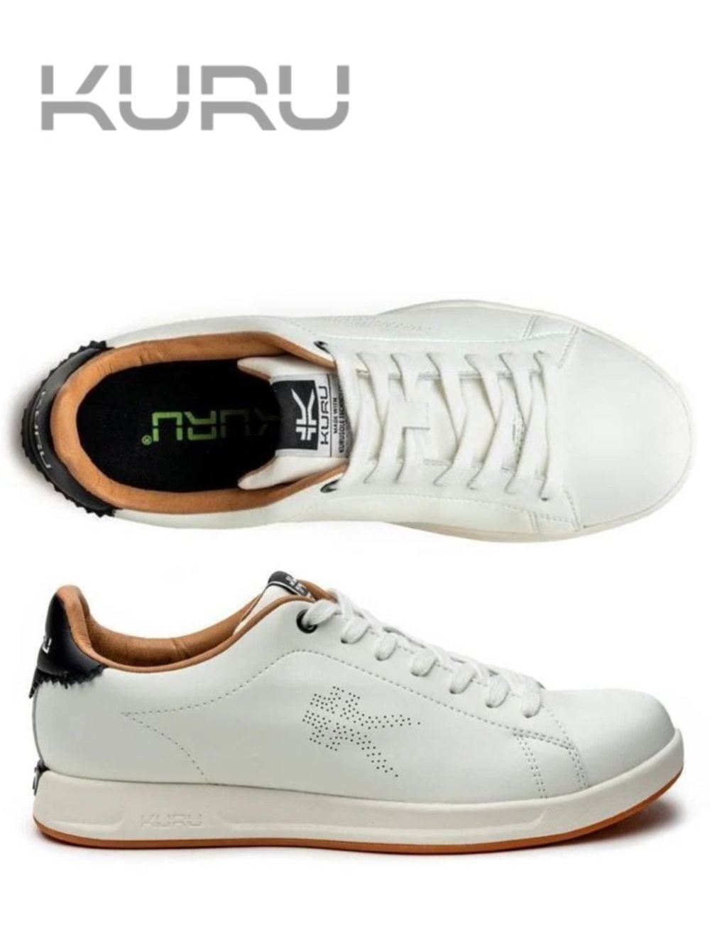 KURU new Roam White Leather Sneakers with Black Detail
